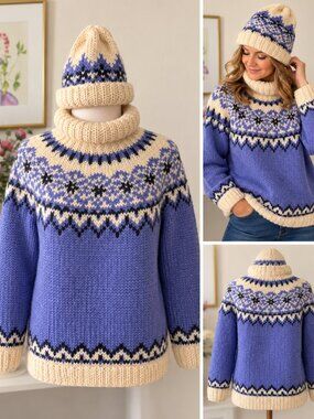 Alaska Artisan Hand-Knit Sweater & Matching Hat – One-of-a-Kind Winter Set